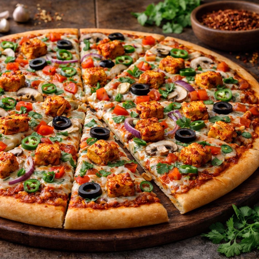 Indian Style Tandoori Paneer Pizza.