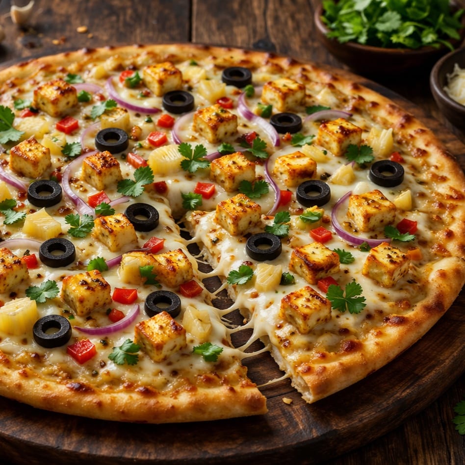 Indian Style Butter Paneer Bomb Pizza.