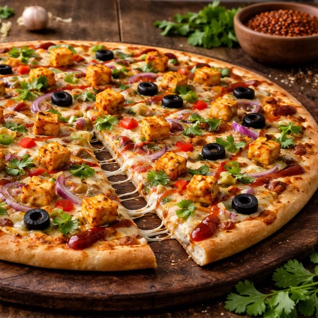 Indian Style Bombay Garlic Paneer Classic Pizza.